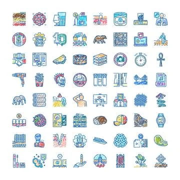 Doodle style icons set with various objects Stock Illustration