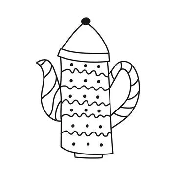 Doodle-style kettle with pattern on white background Stock Illustration