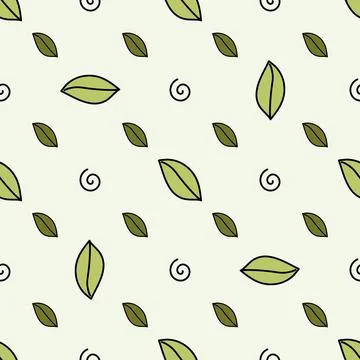Doodle-style leaf pattern on green background Stock Illustration