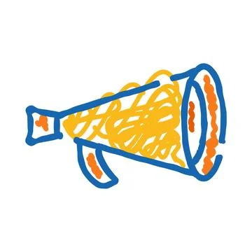 Doodle style megaphone creating amplified sound waves Stock Illustration