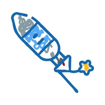 Doodle style rocket flying with sparking fuse Ilustración de archivo