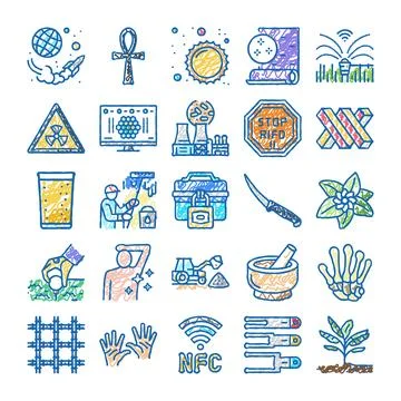 Doodle style science technology industry nature symbols Stock Illustration