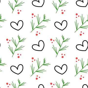 Doodle style seamless pattern for Christmas concept. Branches and winter berries Stock Illustration