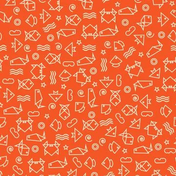 Doodle style seamless pattern with fish and other nature elements Illustrazione stock