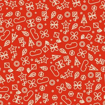 Doodle style seamless pattern with flowers and other nature elements イラスト素材