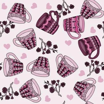 Doodle style seamless pattern with tea cups Stock-Illustration