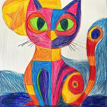 Doodle-style, simple lines, children's drawings of cat, bright colors Stock Illustration