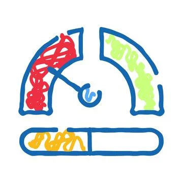 Doodle style speedometer measuring performance or progress Illustrazione stock