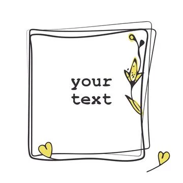 Doodle style square frame, hand drawn lines, decoration elements flower, heart Stockillustratie