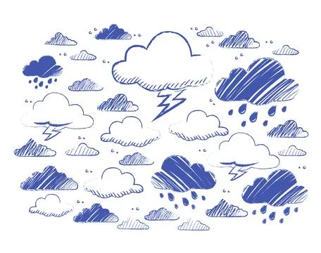 Doodle Style Stormy Weather Elements Vector Illustration Illustrazione stock