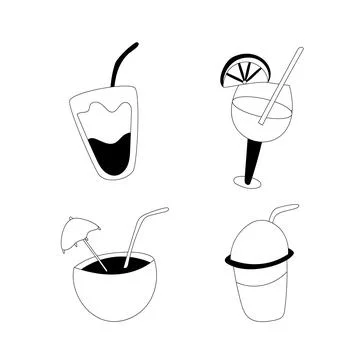 Doodle style summer refreshments are isolated on a white background. Stock Illustration