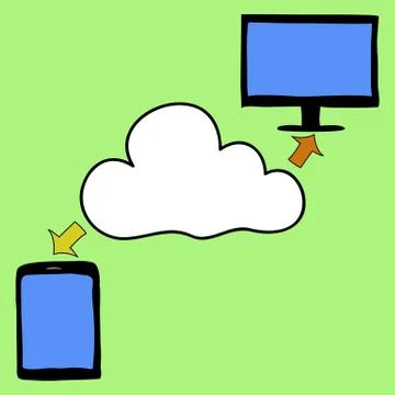 Doodle style tablet, pc and cloud Stock Illustration