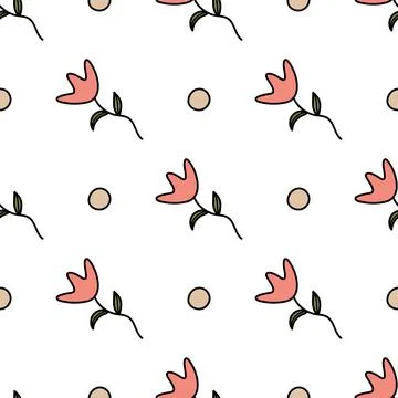 Doodle-style tulip pattern on white background Stock Illustration