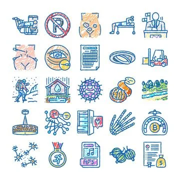 Doodle style various concept icons collection Stock Illustration