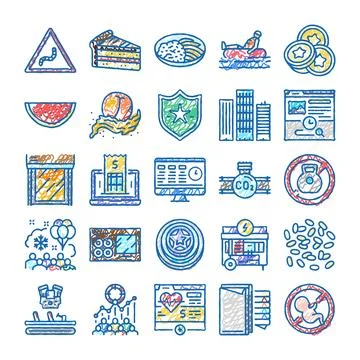 Doodle style various concepts hand drawn icon set 스톡 일러스트