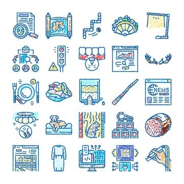 Doodle style various concepts line icons collection Stock Illustration