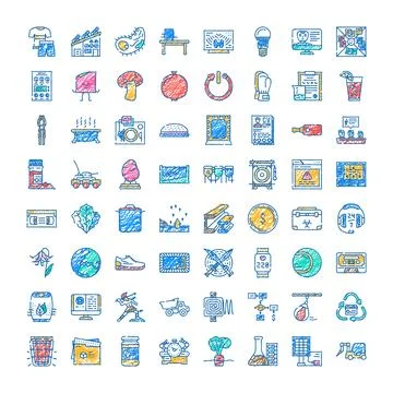 Doodle style various graphics line art icons set 스톡 일러스트