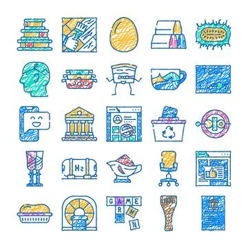 Doodle style various objects and concept icons collection Stock Illustration
