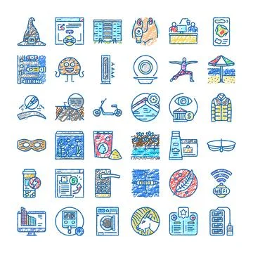 Doodle style various objects and concepts icons set Stock Illustration
