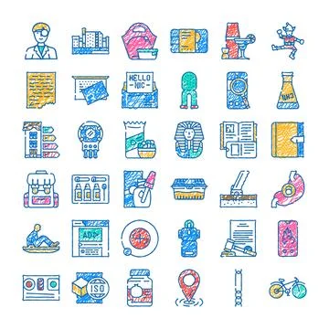 Doodle style various subjects collection icons concept 库存插图