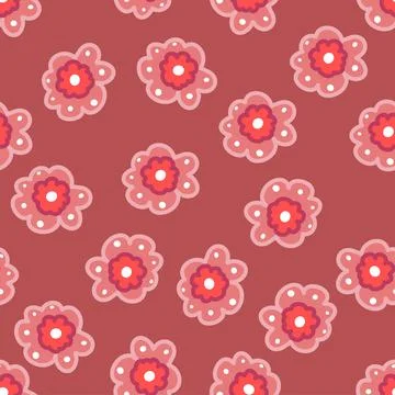 Doodle style vector floral repeat pattern in red Stock Illustration
