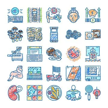Doodle style vector icons set for various concepts Stock Illustration