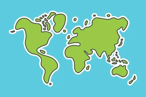 Doodle style world map . Look like children craft painting . Stock Illustration