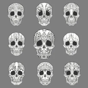 Doodle Sugar Skull Collection Stock Illustration
