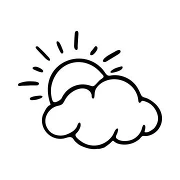 Doodle sun with cloud. Hand-drawn vector illustration Stock Illustration
