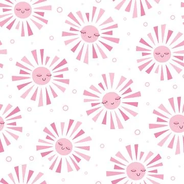 Doodle sun seamless pattern. Cute hand drawn sun characters Illustrazione stock