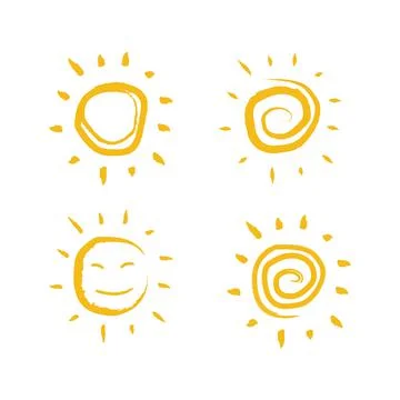Doodle sun set for summer design vector Stock Illustration