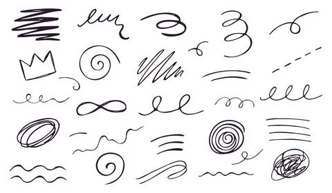 Doodle Swirl Line Elements Set Hand Drawn Isolated on White Background Illustrazione stock