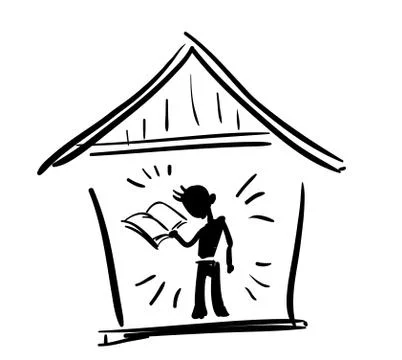 Doodle symbol of learning - man with book in home Stock Illustration