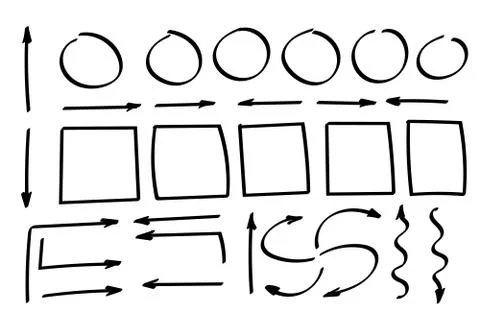 Doodle symbols. Pointer icons. Pointer graphic symbols. Illustrazione stock