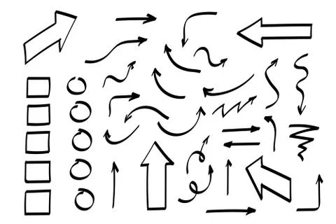 Doodle symbols. Pointer icons. Pointer graphic symbols. Illustrazione stock
