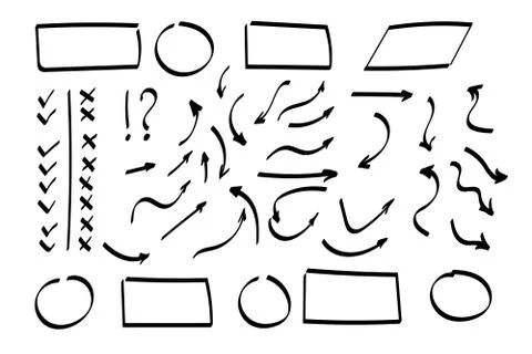 Doodle symbols. Pointer icons. Pointer graphic symbols. Stock Illustration