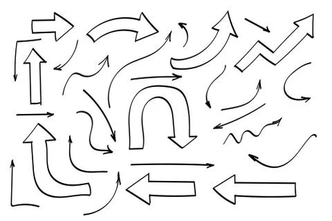 Doodle symbols. Pointer icons. Pointer graphic symbols. Illustrazione stock