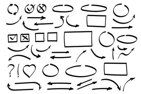 Doodle symbols. Pointer icons. Pointer graphic symbols. Stock Illustration