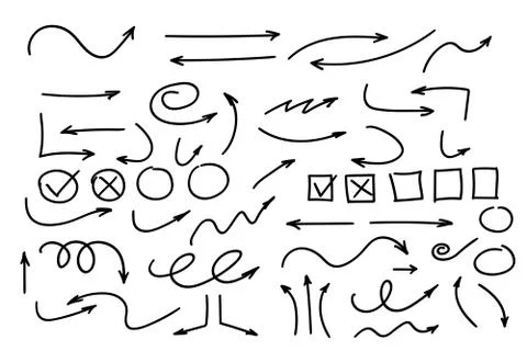 Doodle symbols. Pointer icons. Pointer graphic symbols. Illustrazione stock