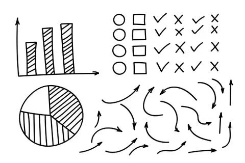 Doodle symbols. Pointer icons. Pointer graphic symbols. イラスト素材