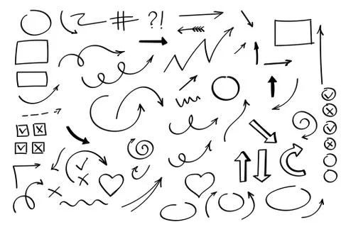 Doodle symbols. Pointer icons. Pointer graphic symbols. 库存插图