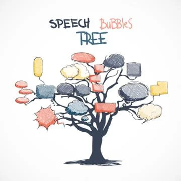 Doodle talk bubbles growing on tree Illustration
