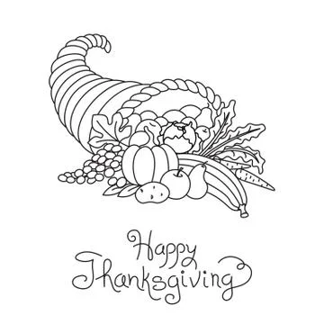 Doodle Thanksgiving Cornucopia Freehand Vector Drawing Isolated Stock Illustration