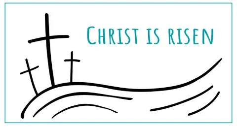 Doodle three crosses and text Christ is risen Stock Illustration