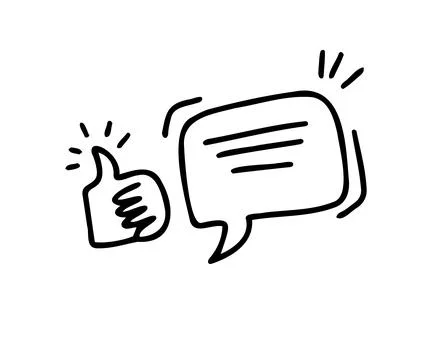 Doodle thumb up arrow and bubble speech symbol for like share and comment. Hand Stock Illustration