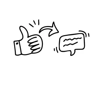 Doodle thumb up arrow and bubble speech symbol for like share and comment. Hand Stock Illustration