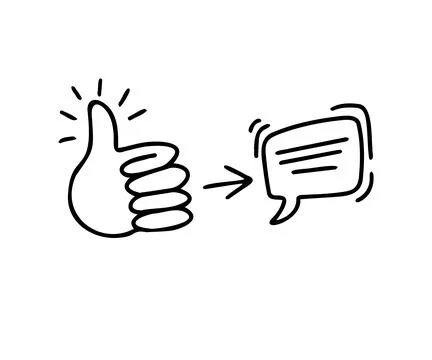 Doodle thumb up arrow and bubble speech symbol for like share and comment. Hand Stock Illustration