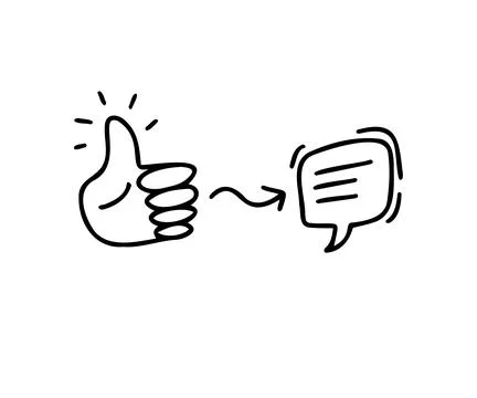 Doodle thumb up arrow and bubble speech symbol for like share and comment. Hand Stock Illustration