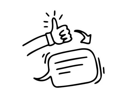 Doodle thumb up arrow and bubble speech symbol for like share and comment. Hand Stock Illustration