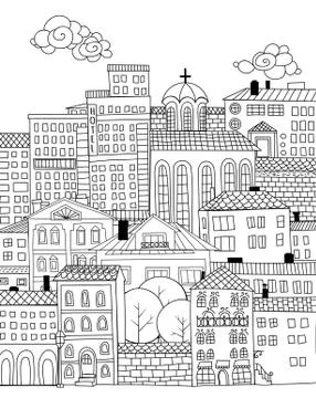 Doodle town Stock Illustration
